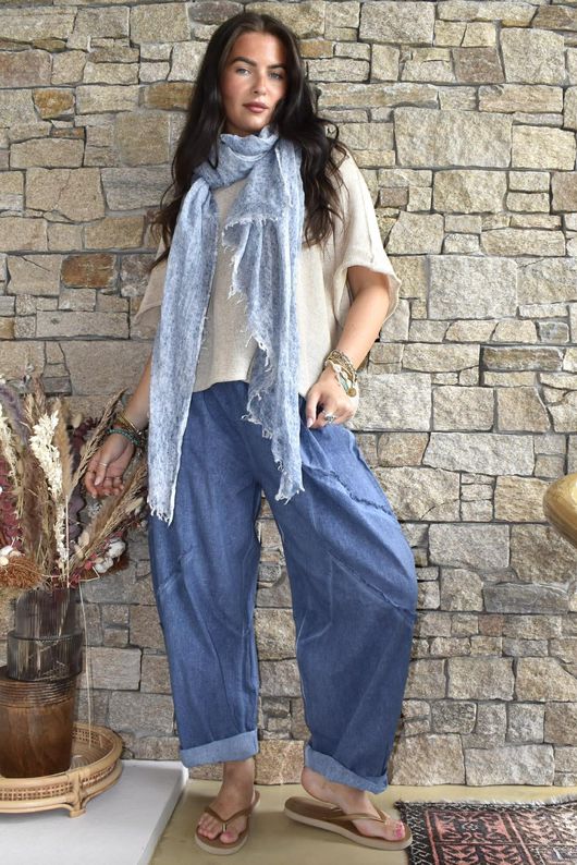 Rustic Nature Linen Blend Barrel Pant Washed Navy